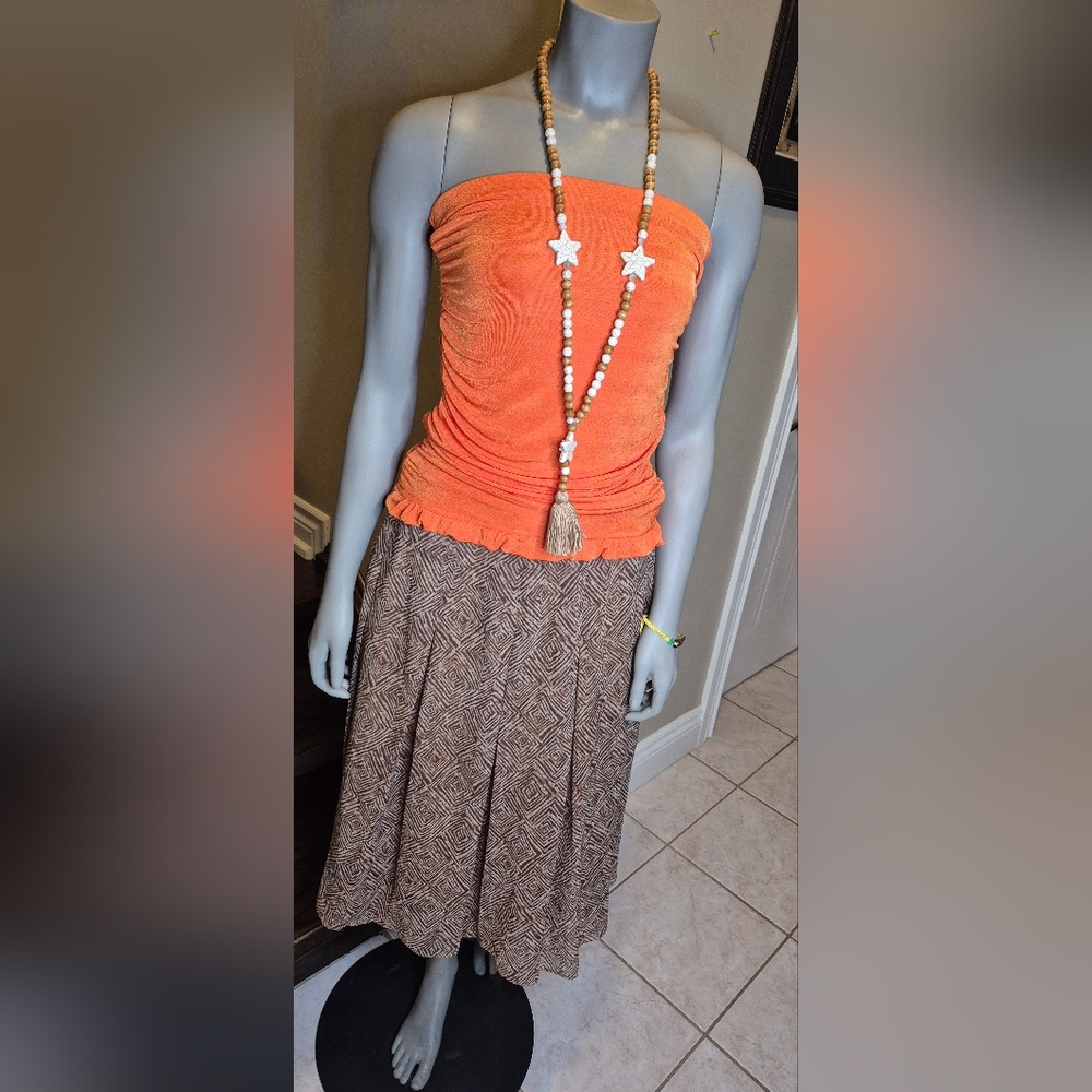 Chic Brown Geometric Box Pleat Skirt